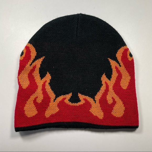 Nolan Glove Company Black Knit Beanie With Flame Design - Picture 1 of 6
